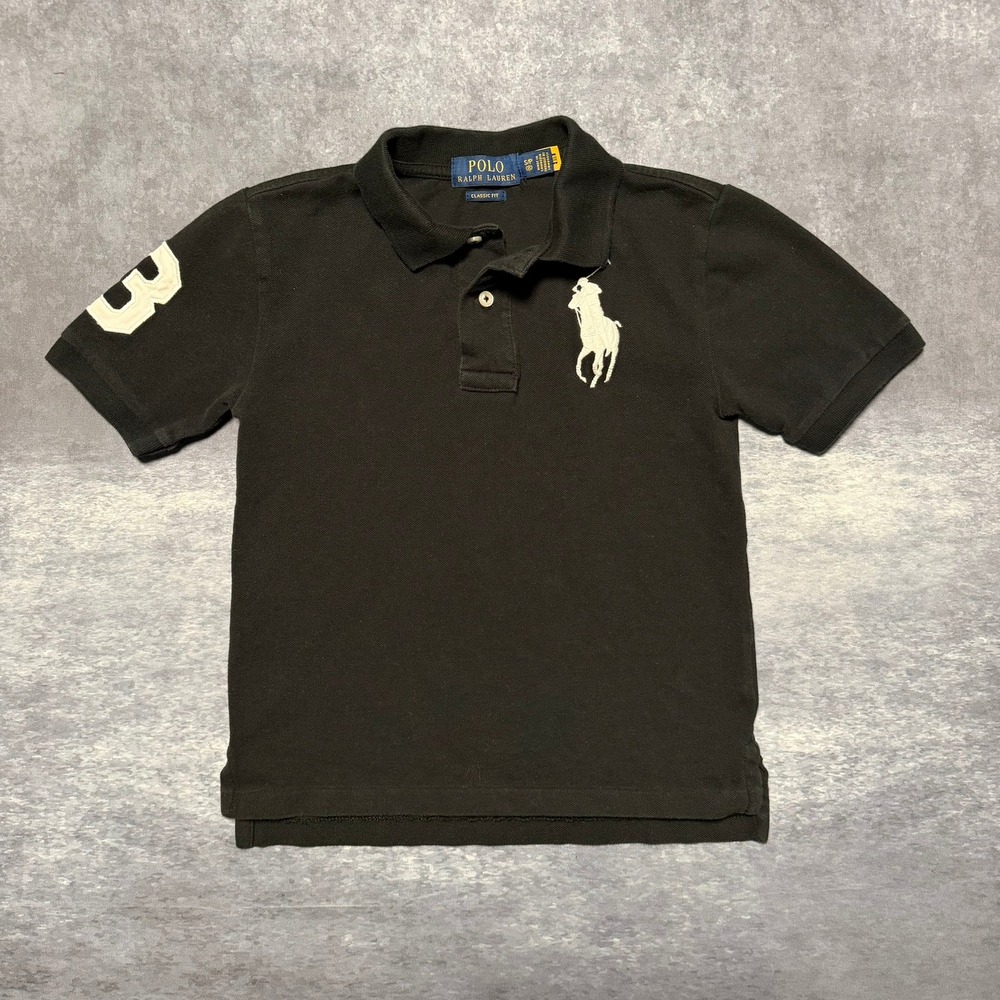Polo Ralph Lauren Kids Black Big Pony Polo Shirt Classic Fit Size S 8